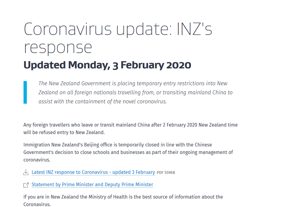 新西兰实行临时入境管制或检测政策